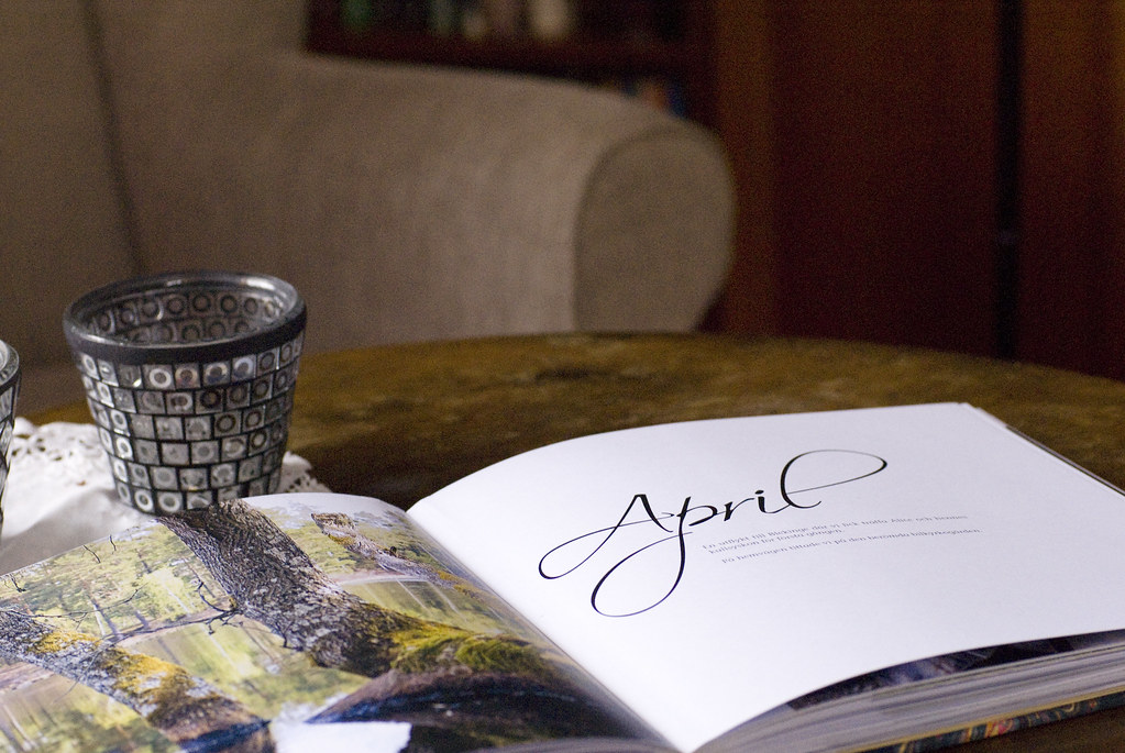 Open family photo book on a table